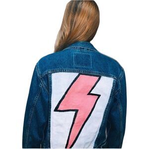 Levi’s Hand Painted Pink Lightning Bolt Denim Jean Jacket